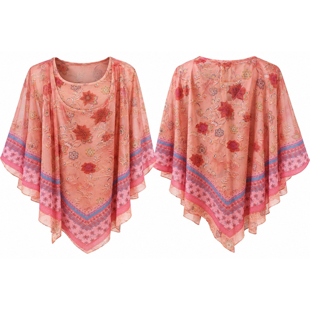 Women's Size L Pink Floral Two-Piece Tank & Sheer Overlay Top